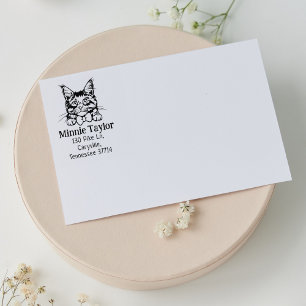Cat Maine Coon Return Address  Rubber Stamp
