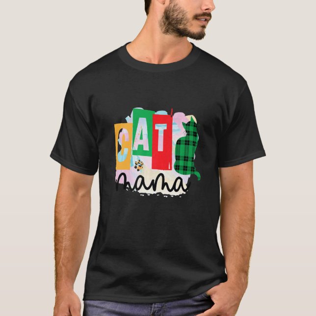 Cat Mama Graphic Patchwork T-Shirt (Front)