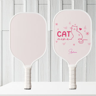 Cat Mama Personalised-Pink Cute Cat Design Pickleball Paddle