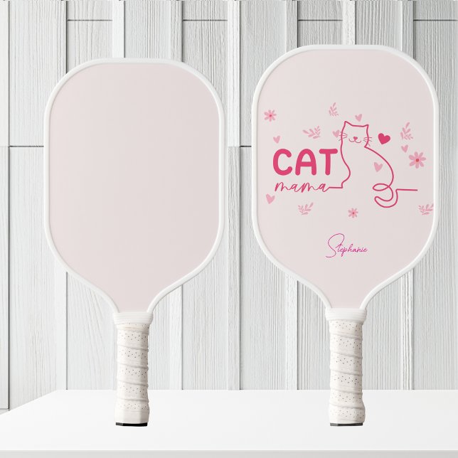 Cat Mama Personalised-Pink Cute Cat Design Pickleball Paddle (Creator Uploaded)