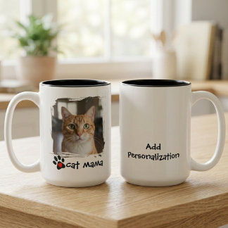 Cat Mama Photo Pet Lover Rescue Advocate Two-Tone Coffee Mug