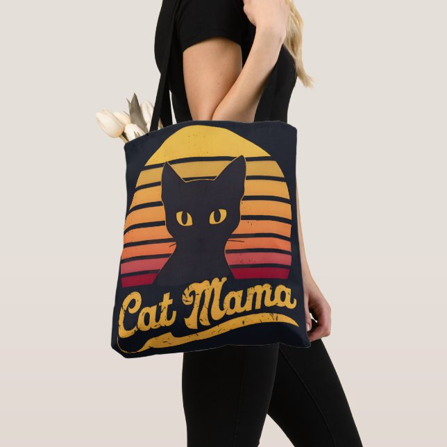 Cat Mama  Sunset Silhouette of a Black Cat  Tote Bag (Close Up)