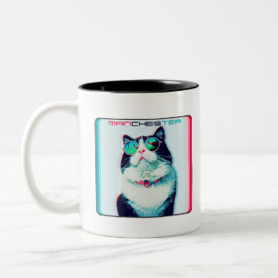Cat Manchester in glasses Two-Tone Coffee Mug