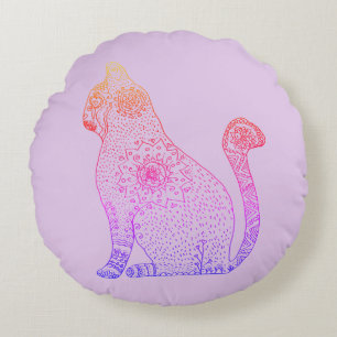 Cat Mandala Art Round Cushion