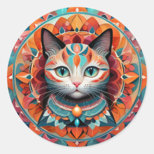Cat Mandala Classic Round Sticker