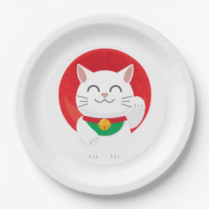 Cat Maneki Neko Japan Lucky Cat Funny Gift Idea Paper Plate