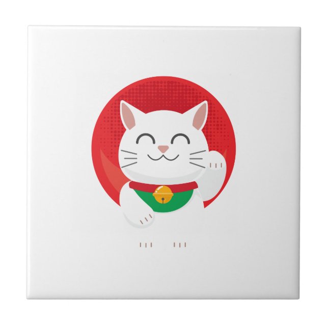 Cat Maneki Neko Japan Lucky Cat Funny Gift Idea Tile (Front)