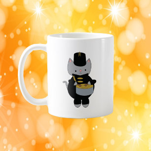 Cat Marching Band Snare Drum Black Gold Coffee Mug