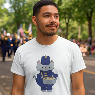 Cat Marching Band Snare Drum Navy Blue Gold T-Shirt