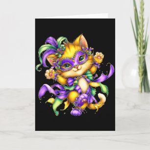 Cat Mardi Gras Nola Mask Beads Cute Kids Boys Girl Card