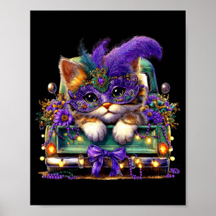 Cat Mardi Gras Truck Nola Cute Kids Boys Girls Wom Poster