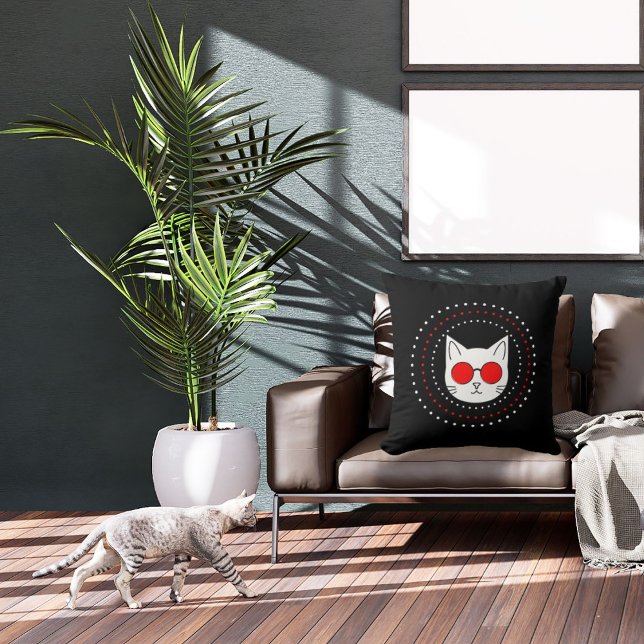 Cat Mascot Sun Glasses Funny Cool Cute Red Black Cushion (Creator Uploaded)