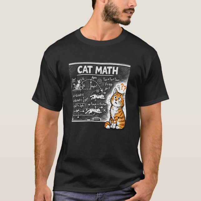 Cat Math Physics Equations Blackboard Funny Tabby  T-Shirt (Front)