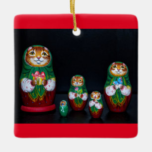 Cat Matryoshka Christmas Ceramic Ornament