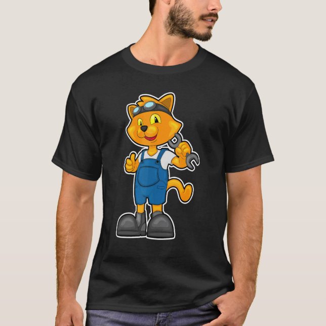 Cat Mechanic Wrench T-Shirt (Front)