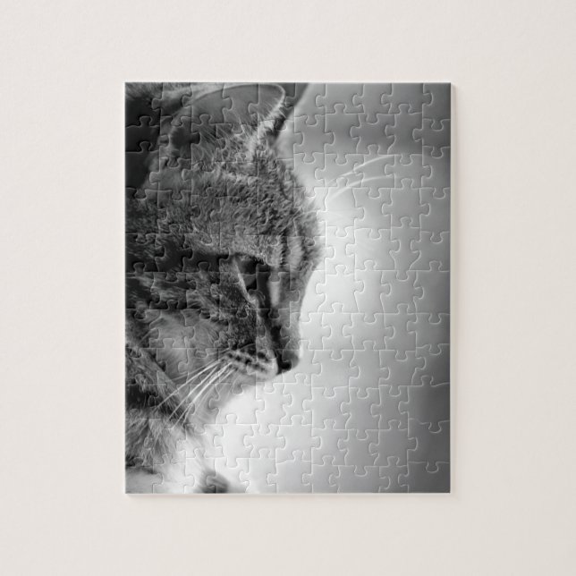 Cat Meditating Black and White Jigsaw Puzzle (Vertical)