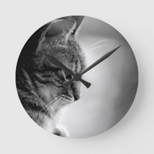 Cat Meditating Black and White Round Clock