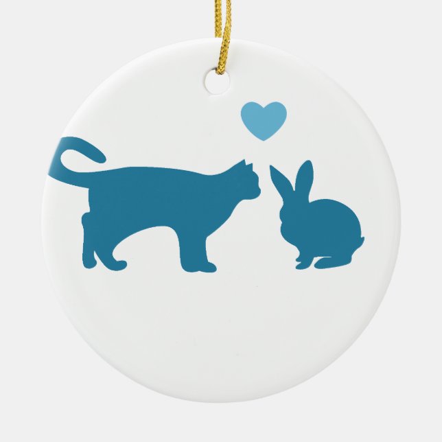 Cat Meets Bunny Ceramic Tree Decoration (Front)