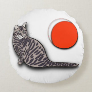 Cat Meets the Full Moon Round Cushion
