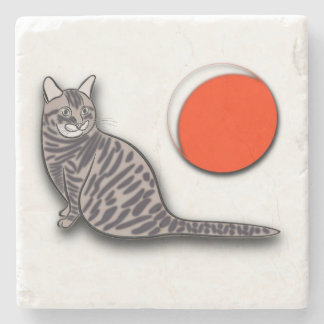 Cat Meets the Full Moon Stone Coaster