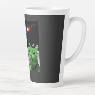 Cat Meme Alien Green Cat Selfie UFO Latte Mug