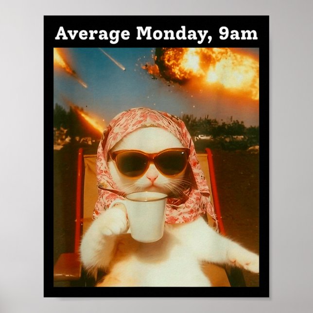Cat Meme Average Monday 9am Funny Sarcastic Back T Poster (Front)