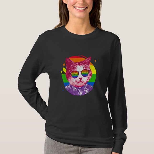 Cat Meme Rainbow Sunglasses Lgbt Pride Love T-Shirt (Front)
