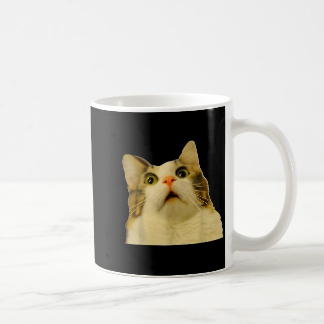 Cat Meme Shock Cat Face Funny Meme Cat Silly Gift  Coffee Mug (Right)