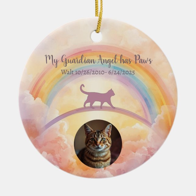 Cat Memorial Ceramic Ornament Rainbow Bridge (Front)