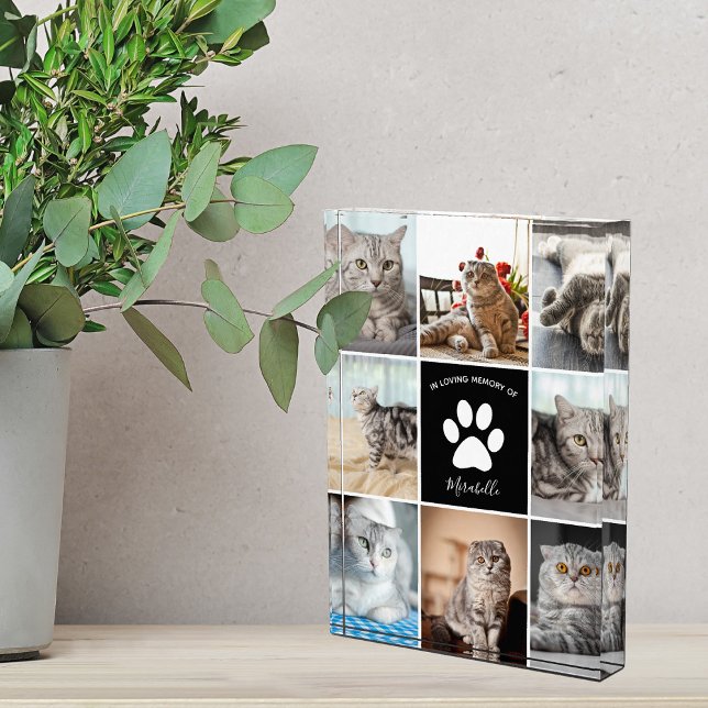 Cat Memorial Custom Pet Collage Paw Print Photo Block (Creator Uploaded)