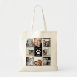 Cat Memorial Custom Pet Collage Paw Print Tote Bag