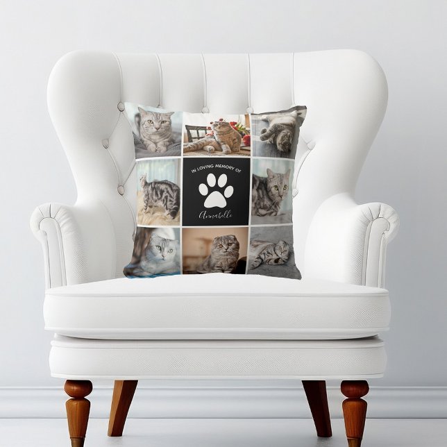 Cat Memorial Custom Pet Photo Collage Paw Print Cushion (Creator Uploaded)