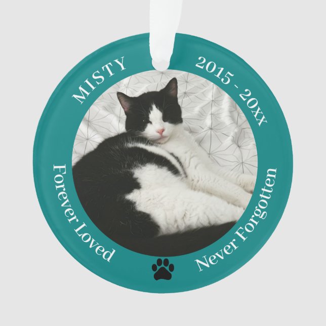 Cat Memorial Forever Loved Pet Photo Ornament (Front)