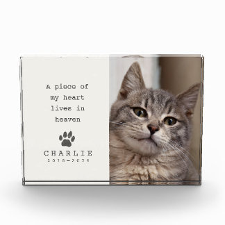 Cat Memorial Heart Lives in Heaven Vintage Cream Photo Block