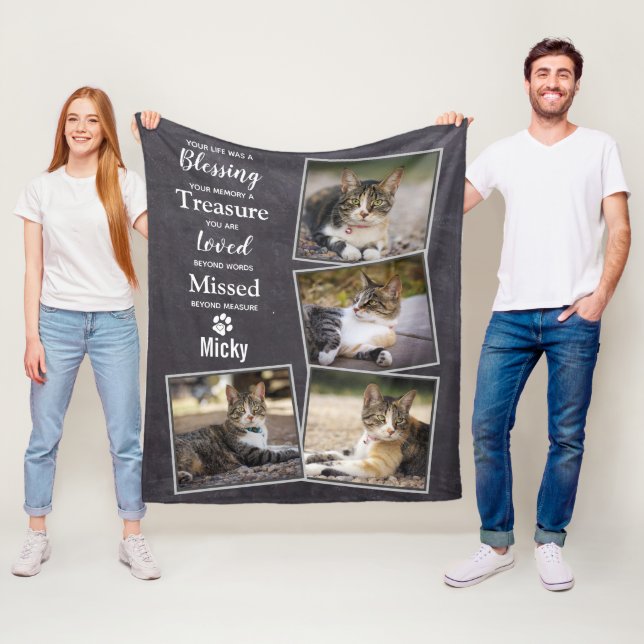 Cat Memorial Keepsake Pet Loss Fleece Blanket (In Situ)