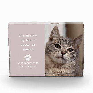 Cat Memorial My Heart Lives in Heaven Dusty Rose Photo Block