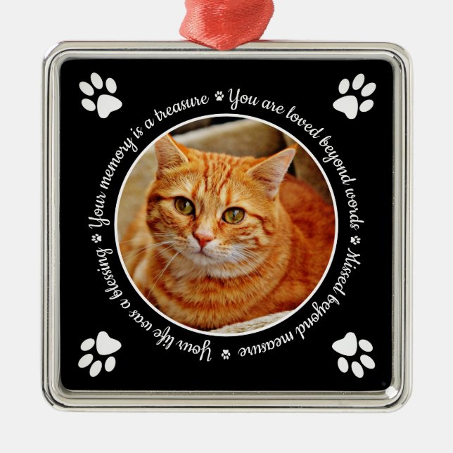 Cat Memorial Paw Prints Photo Metal Ornament (Front)