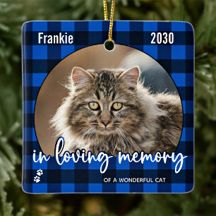 Cat Memorial Pet Loss Red Plaid Keepsake Photo Ceramic Ornament