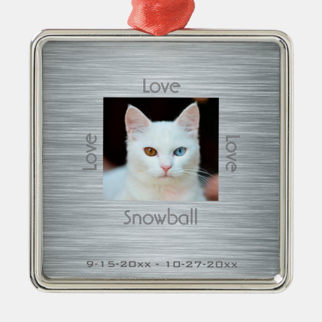 Cat Memorial Photo Love Christmas Metal Tree Decoration (Front)