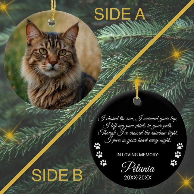 Cat Memorial Sympathy Custom Photo and Text Ceramic Tree Decoration (Creator Uploaded)