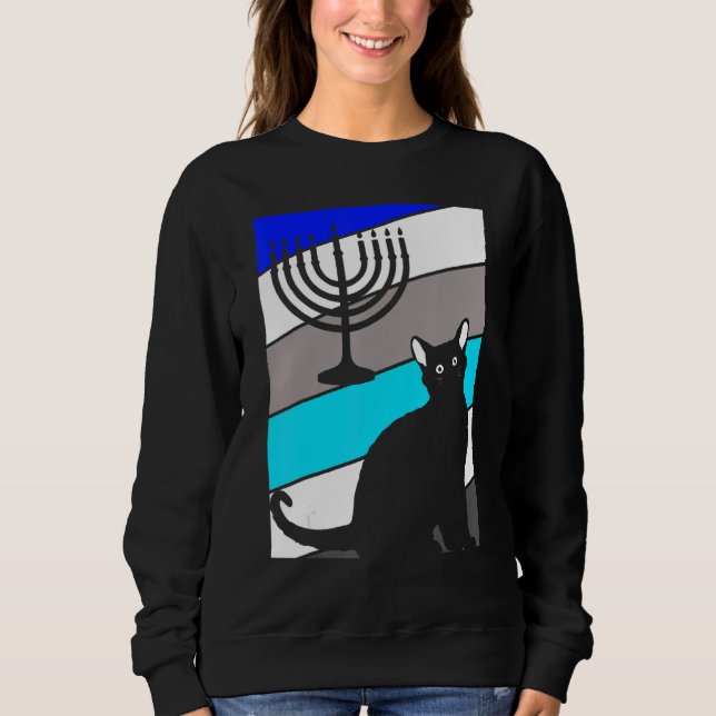 Cat Menorah Hanukkah Cute Kitten Chanukah Jewish H Sweatshirt (Front)