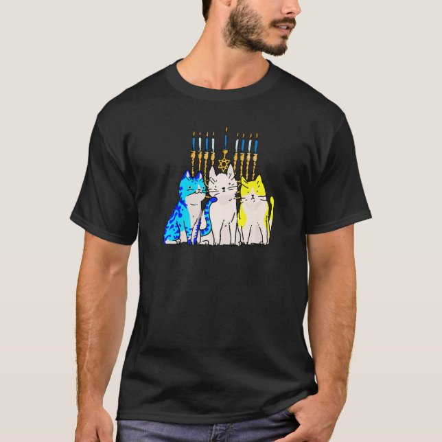 Cat Menorah Hanukkah Cute Kitten Chanukah Jewish H T-Shirt (Front)
