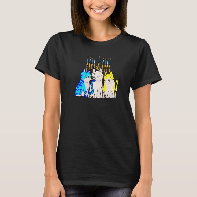 Cat Menorah Hanukkah Cute Kitten Chanukah Jewish H T-Shirt (Front)