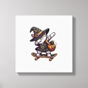 Cat Meow Debbing On Skateboad Apparel Kids Hallowe Canvas Print