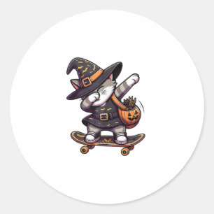 Cat Meow Debbing On Skateboad Apparel Kids Hallowe Classic Round Sticker