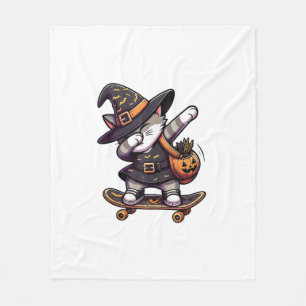 Cat Meow Debbing On Skateboad Apparel Kids Hallowe Fleece Blanket