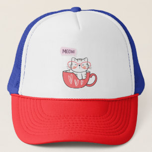 cat meow in a cup trucker hat