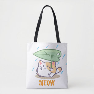 cat meow in raining amazing design tote bag