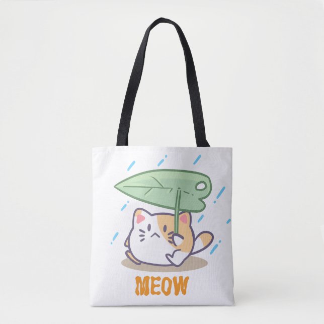 cat meow in raining amazing design  tote bag (Front)