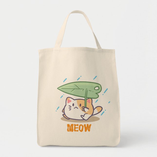 cat meow in raining amazing design  tote bag (Front)